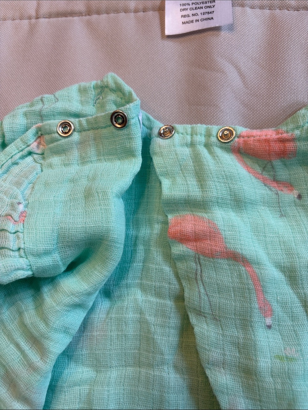 Angel Dear Mint Green and Pink Flamingo Ruffle Top & Diaper Cover Cotton Gauze - Picture 5 of 6